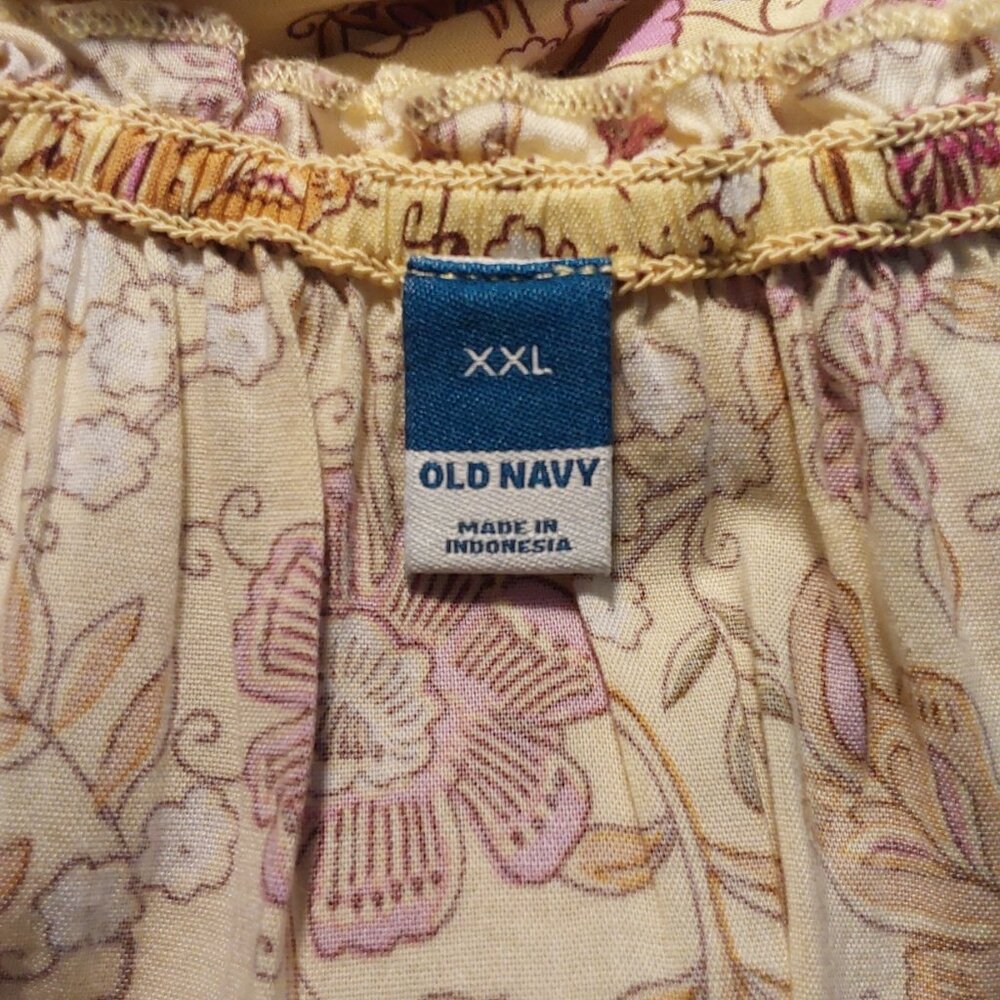 Old Navy Waist-Defined Short-Sleeve Printed Maxi Dress Yellow/Pink Floral XXL - Picture 9 of 10